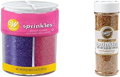 Wilton Colored Sugar Sprinkles Medley Baking Supplies, 4.4 oz, Bright Multicolored & - 710-041 Wilton Gold Pearlized Sugar Sprinkles, 5.22 Oz.