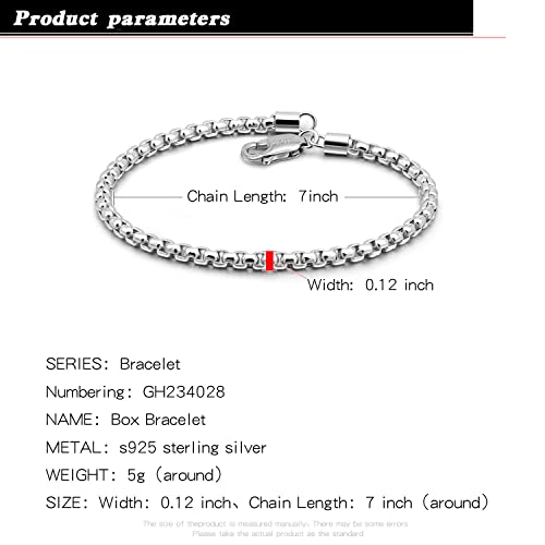 H&Beautimer Solid 925 Sterling Silver - Classic Men's 3Mm Box Chain Bracelet - Original Silver Party Jewelry Bracelet 6.3-6.7-7-7.5-8-8.5-9'' - Handmade In Italy (Silver, 8.5 Inches) #TOP1