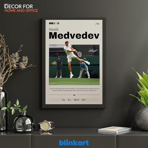 Image of BLINKART Daniil Medvedev |Tennis Player | Synthetic Wood Photo Framed Wall Hanging Poster Room & Office Bedroom Home Wall | 12x18 Inches