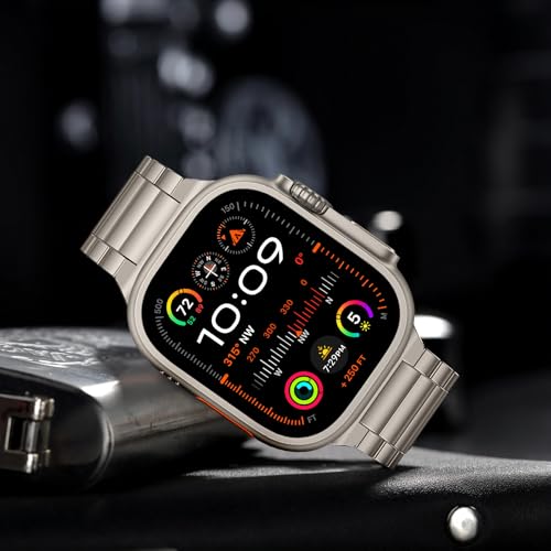 Image of Anlinser Metal Bands Compatible with Apple Watch Band 49mm 46mm 45mm 44mm 42mm for Women Men, Stainless Steel Business Strap for iWatch Ultra 3 /2 /1 SE Series 11 10 9 8 7 6-1 (Titanium)