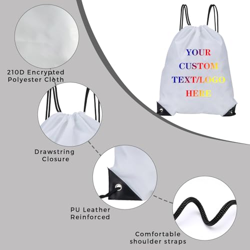 Custom Bags With Your Logo Set of 100 Custom Backpack Draw String Bags Pack Bulk for Travelling Swimming Gym Everyday Use (White)