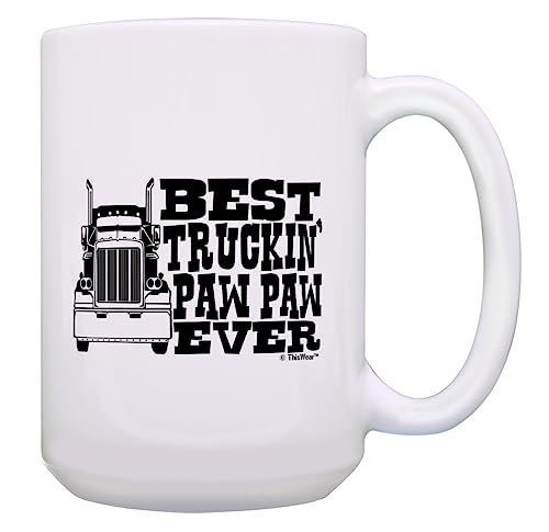 ThisWear Grandpa Gift For Dad Best Truckin Paw Paw Ever 15oz Ceramic Coffee Mug with Handle