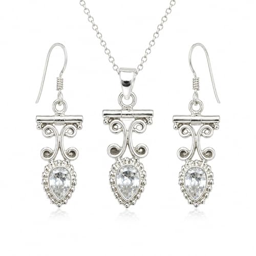 Juego de joyas de cuarzo en plata de ley para novias elegantes