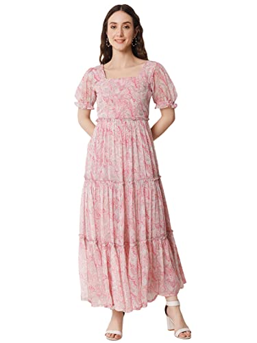 Image of ALL WAYS YOU Women's Casual Tie-Dye Half Sleeve Poly Georgette Ankle Length Dress for Women (A2107DRPR412)