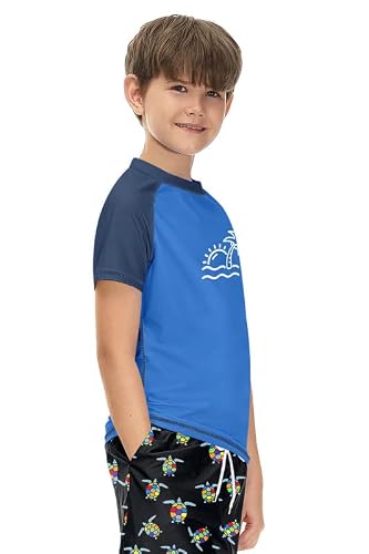 Besserbay Big Boy Blue & Navy Uv Protective Surfing Suit Short Sleeve Quick-Dry Rash Guard 13-14 Years #TOP3