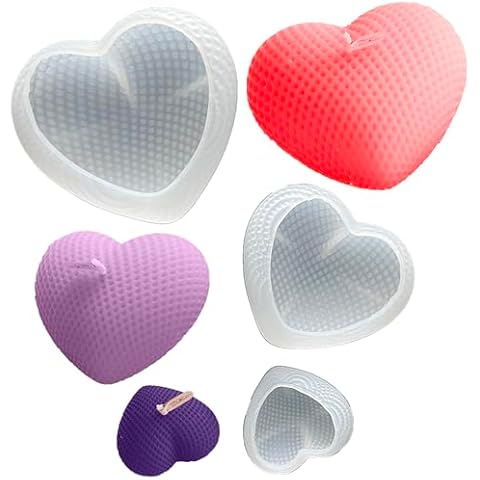 LVDGE Three Size Frosted Grid Woven Heart-Shaped Silicone Molds Set for DIY Candle, Epoxy Resin, Soap Making Cover