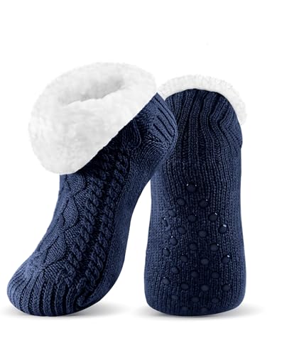 UUMIAER Slipper Socks for Men with Grippers, Mens Fuzzy Thermal Winter Cozy Fleece-Lined Warm Non-Slip Socks for Tile Floors