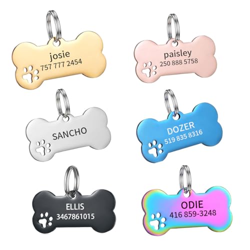 Stainless Steel Bone Dog Tag, Custom Engraved Pet ID Tags, Personalized Name Tag for Medium Large Dogs, Anti Lost Laser Engraving Collar Accessories Pendant