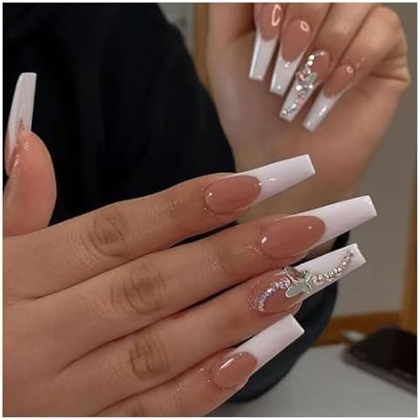 Amazon | 24枚セット ネイルチップ フレンチネイル 蝶々 ホワイト 結婚  