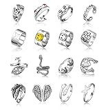 VELESAY 20 Piezas Hombre Anillos Punk Pluma Rana Anillos para Hombres Mujeres Abiertos Gótico Anillo Ajustable Joyería Regalo Anillo