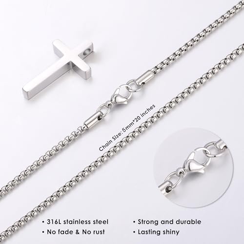 IEFLIFE Cross Necklaces Gifts - Cross Necklaces Gifts for Men Him, Silver Box Chain Stainless Steel Cross Necklace Jewelry Anniversary Birthday Gift for Dad Husband Son Grandson Gift4