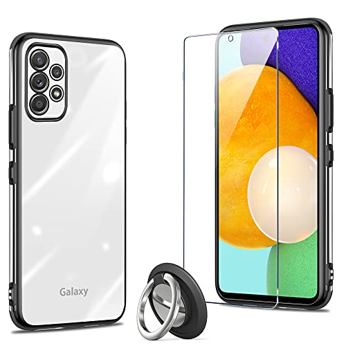 Samsung Galaxy A52 ケース黒 半透明 薄型 シリコーン 京セラ ケース ガラスフィルム 日本旭硝子製 硬度9H 強化ガラス