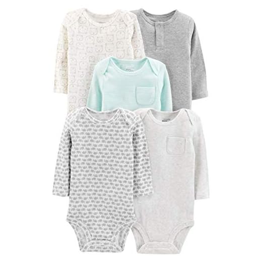 Simple Joys by Carter's Baby - Body de manga larga para bebé (5 unidades) ,Gris/Azul (Grey/Blue Stripe) ,0-3 Meses