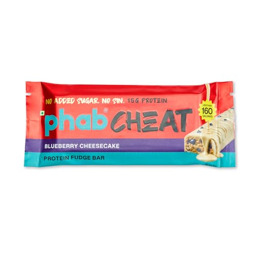 Image of Phab Cheat Protein Bar - Blueberry Cheesecake | High Protein Snack (15g) | No Added Sugar | Low Calorie Fudge Bar | Healthy Guilt-Free Snack | Pack 12-50g each