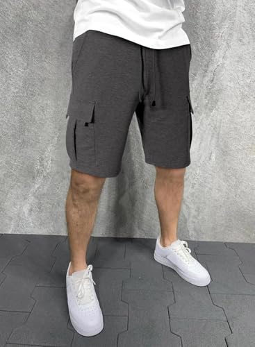 Image of Q - RIOUS Mens Casual Sweat Cargo Cotton Shorts Drawstring Elastic Waist Athletic Workout Gym Jogger Shorts with 5 Pockets
