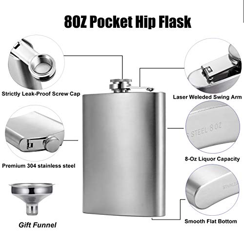 Hillside-Kit Hip Flask For Liquor 8 Oz Stainless Steel Leak Proof With Funnel Flask Set Men Flask Women Flask Set (Silver) #TOP1