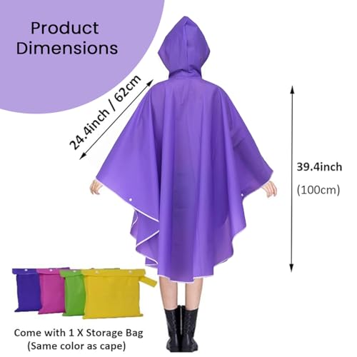 Image of HACER EVA Raincoat Poncho 160 GSM with Adjustable Hood Full Sleeves Knee Length Universal Size Waterproof Outdoor Rainwear for Women Camping Trekking Hiking (Pack of 1, Purple)