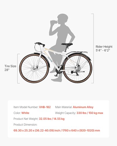VEVOR Hybrid Bike, Lightweight Aluminum Frame Bike, 700c