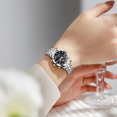 Image of OLEVS Women Watch Multifunctional Two Tone Watch Fashion Business Analog Quartz Ladies Watch Stainless Steel Waterproof Diamond Watch for Women