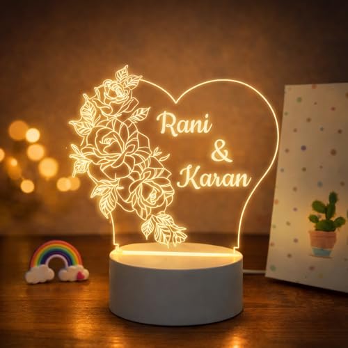 Image of Customized 3D Lamp for Couples - Personalized LED Night Light with Names, Unique Gift for Husband Wife, Custom Romantic Decor for Birthday, Wedding, or Valentine (Name Couple Lamp)