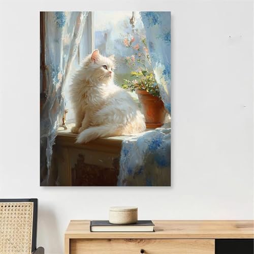 Peinture par numéro chat blanc 30x40cm pour débuter la peinture sans stress