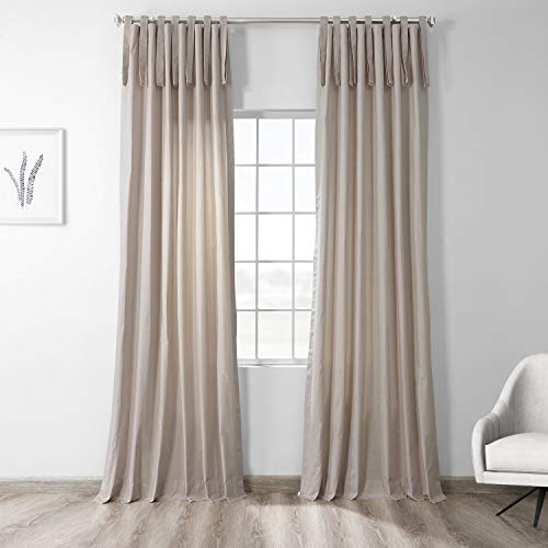 Image of HPD Half Price Drapes Solid Tie Top Cotton Curtains 96 Inches Long (1 Panel) Luxury Light Filtering Curtains for Living Room, Modern Semi Sheer Curtain for Bedroom, 50W X 96L, Hazelwood Beige