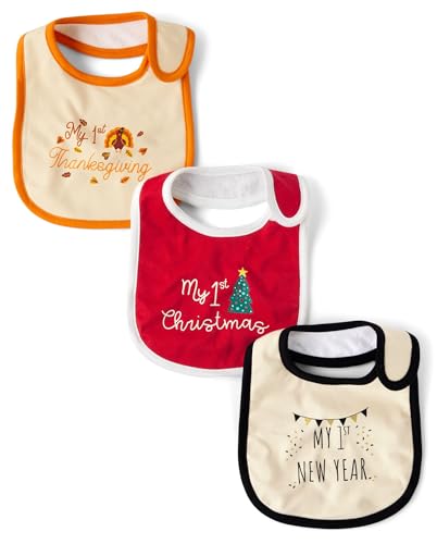 The Childrens Place Unisex Baby And Newborn My First Holiday Seasonal Bibs 1st Thanksgiving/1st Christmas/1st New Year 3-Pack One Size