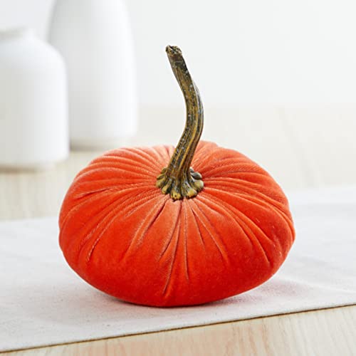 Set of 4 Small Velvet Pumpkins, orange pumpkin home decor, Halloween indoor decor, Thanksgiving centerpiece, gift set for hostess, hygge home, fall wedding decor (Bronze, Rust, Harvest, Tangerine)