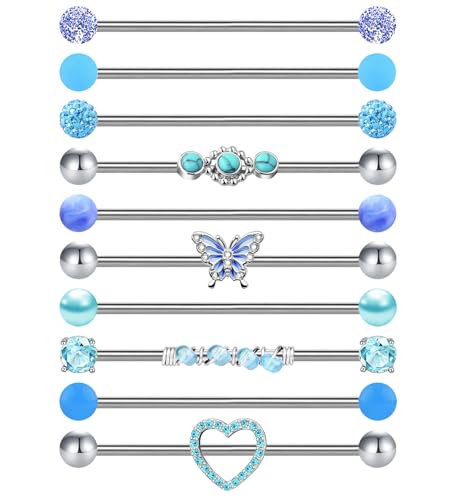 EVELICAL 10 peças 14G piercing industrial aço cirúrgico brincos de barra industrial para mulheres hé