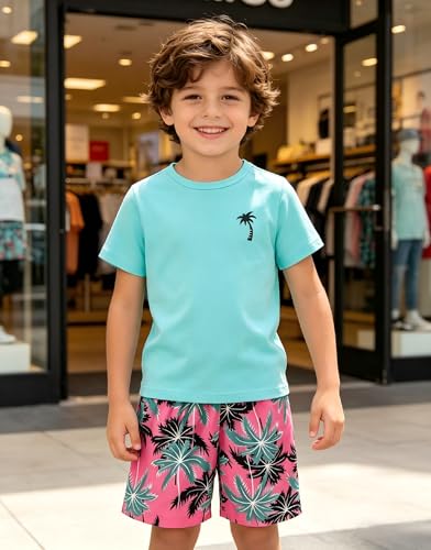 Image of Boys' 2 Piece Summer Outfit Cool Dinosaur & Camouflage Graphic Short Sleeve Tee & Shorts Set Size 4-12