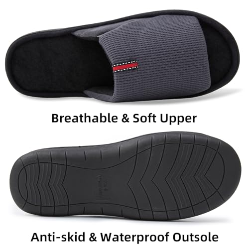 Washable Men's Open Toe House Slippers Lightweight Elastic Top Comfy Slip on Indoor Slippers for Men Breathable Non-Slip Soft Bedroom for All Season Black GreyBlack NavyBlue US8-143