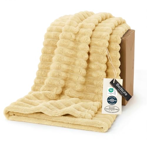 Bedsure GentleSoft Custard Yellow Fleece Throw Blanket for Couch - Super Soft Cozy Blankets for Women Cute Small Blanket for Girls 50x60 Inches
