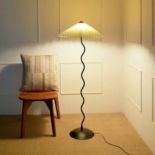 Image of FIG Living Wavy Floor Lamp (Olive Green) | 140 cm Tall Handpleated Lampshade with Sturdy Metal Base | Best for Home Decor, Living Room, Cafe & Restaurant | Minimalist Style Standing Lamp | (No Bulb)