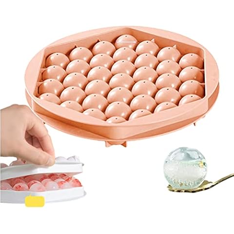 TeTupGa Round Ice Cube Tray with Lid BPA Free Ice Cube Moulds Easy-Release Sphere Ice Trays for Freezer Ice Ball Maker for Cocktail Whiskey Tea (Pink) Cover