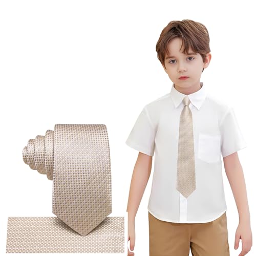 Hi-Tie Selbstgebundenes Krawatten-Set für Jungen, 8–10, Seide, Kinder-Krawatten für Jungen von 8–11 Jahren, Jugend-Krawatte und Einstecktuch für Hochzeit, champagnerfarben, 48 inches x 2.36 inches x