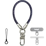 [APEGG] ハンドストラップ 携帯ストラップ 手首 取り外し スマホストラップ 丸紐6.5mm カメラストラップ 落下防止 紛失防止 リングストラップX1 ストラップホルダー X2 付属 全機種対応(Denim Blue)