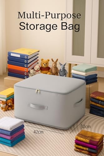 Image of Dustproof & Moisture-proof Storage Bag with Zippered Closure & Handle, Ultra Space Saving Self Compression Organizer, Comforter & Folding Bag for Storing Saree, Clothes (Grey, Pack - 6)