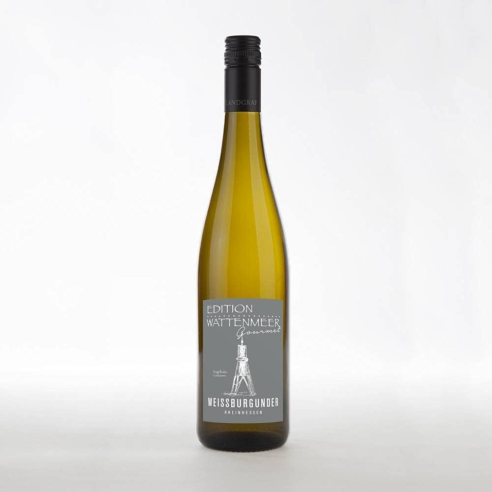 Edition Wattenmeer Gourmet, Motiv: Kugelbake Cuxhaven, Weißburgunder aus Rheinhessen, Souvenir, Künstler-Etikett