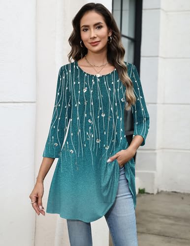 Image of Zeagoo Women Tops 3 /4 Sleeve Dressy Casual Plus Size Tunics Loose Blouses