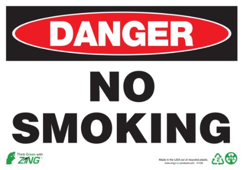 Panneau de sécurité Zing 1109S Danger No Smoking pour atelier et bureau