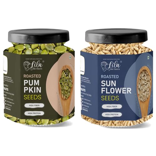 LILA DRY FRUITS Roasted Pumpkin & Sunflower Seeds Combo Pack 200 Grams (100g x 2) | Crunchy Roasted Seeds Snack | Healthy Daily Namkeen for Men & Women | Tasty Protein Rich Snack Perfect for Gifting