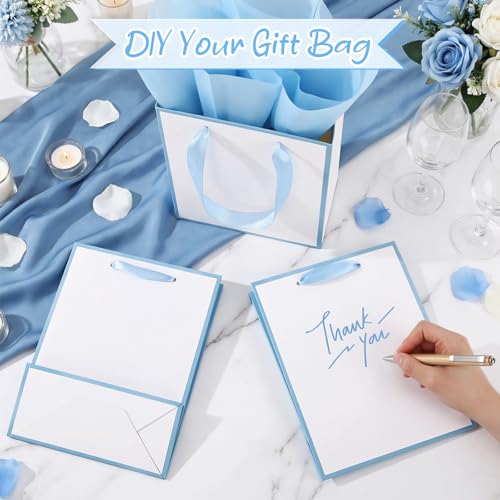 Image of Yeaqee 24 Pack Metallic Paper Gift Bags, White, Blue