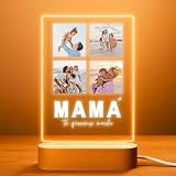 Cristal Plaque Lámpara Personalizada Mamá con 4 Fotos y Mensaje – Placa Metacrilato con Luz LED y Base Madera USB – Regalo Original para Mamá