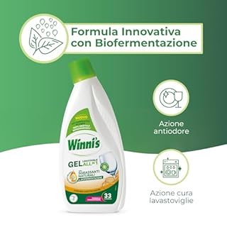 Winni's - Detersivo Gel Lavastoviglie Ipoallergenico, 132 Lavaggi, Azione Detergente, Antiodore e Brillantante, Fragranza di Aceto, con Materie Prime di Origine Vegetale, 561 ml x 4 Confezioni