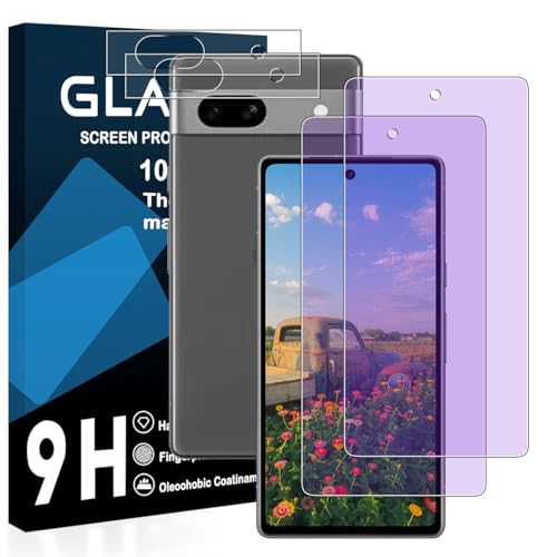【2枚ブルーライトカット+2枚レンズフィルム】 Google Pixel 7A ガラスフィルム 国産旭硝子AGC素材 グーグルピクセル 7A 保護フィルム 【 目の疲れ軽減 目に優しい ブルーライトカット 硬度9H 国産旭硝子AGC素材 気泡ゼロ 飛散防止