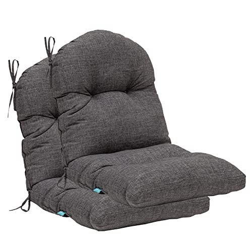 Image of QILLOWAY Tufted Outdoor Chair Cushion Set of 2, Waterproof 43x20x4 Inch Non Slip Replacement Pad for Wicker Lounge Patio Furniture, Charcoal Grey, Black