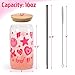 Nefelibata Preppy Beer Can Glasses 16oz Smiling Face Glass Cups with Lids Straws and Cleaning Brush Preppy Boho Aesthetic Drinking Glass for Soda Iced Coffee Iced Tea Clear Water Western Cowgirl Gift
