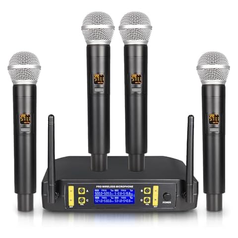 G-MARK 4 Channels Wireless Microphone Karaoke System, with 4 Handheld Microphones, 164ft Range, Dynamic Mics for Karaoke Singing DJ Party Church Wedding Cover