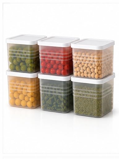 Fridge Storage Boxes (Pack of 6) Freezer & Refrigerator Organizer Containers Kitchen Storage Container Set Kitchen Accessories Items for Home 1000 ml Food Storage Box, Plastic, White