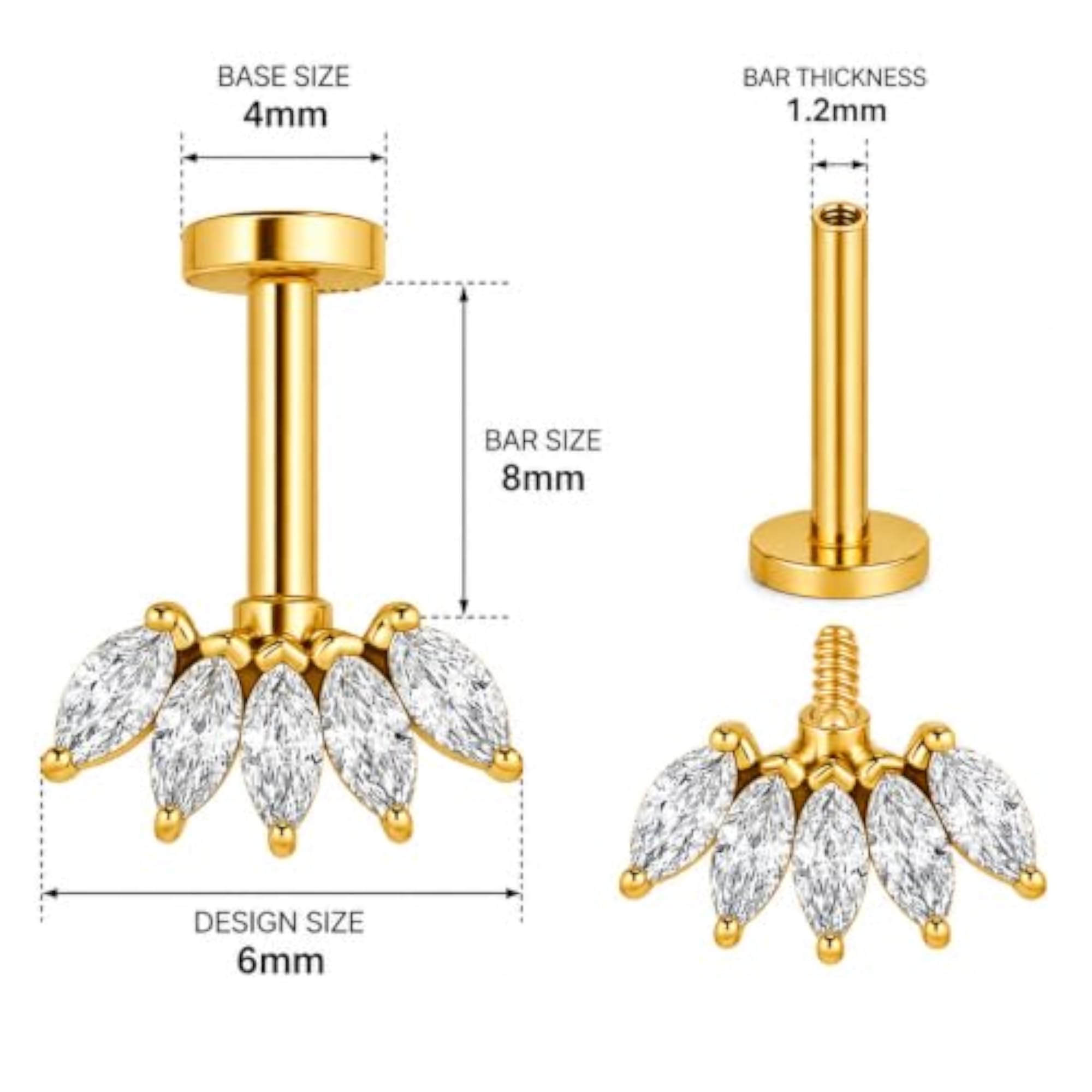 16G Internally Threaded Marquise CZ Helix Jewelry